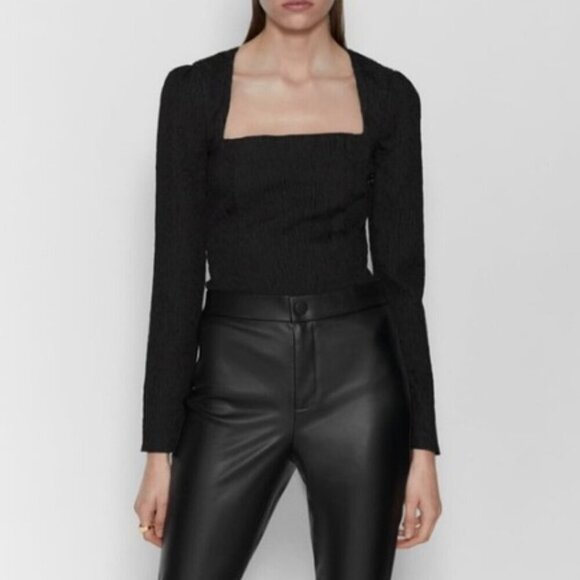 ZARA | Square Neckline Textured Long Sleeve Bodysuit | Sz. S - Picture 2 of 10